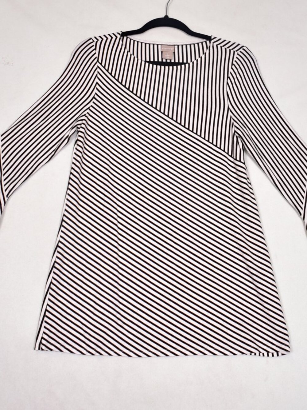 Chico's Black White Stripe Women's Stretch 3/4 Sleeves Tunic Top Sz 0 (S)